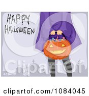 Clipart Purple Witch By A Graveyard With A Happy Halloween Greeting Royalty Free Vector Illustration by BNP Design Studio
