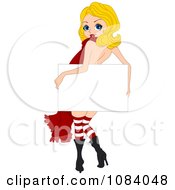Poster, Art Print Of Christmas Pinup Woman Holding A Sign