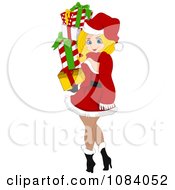 Poster, Art Print Of Christmas Pinup Woman Carrying Gifts
