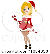 Poster, Art Print Of Christmas Pinup Woman With A Candy Cane