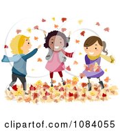 Stick Children Playing In Autumn Leaves