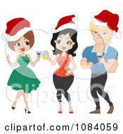 Clipart Man And Women Talking At A Christmas Party Royalty Free Vector Illustration