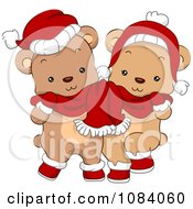 Cute Christmas Bears Sharing A Scarf