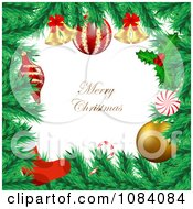 Poster, Art Print Of Merry Christmas Greeting Framed With Fir Christmas Tree Branches