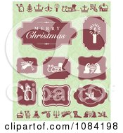 Poster, Art Print Of Red Christmas Greetings And Labels On Green