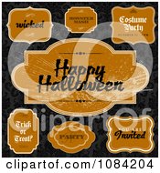 Poster, Art Print Of Orange Halloween Label Design Elements On Black Damask