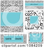 Poster, Art Print Of Blue And Distressed Black And White Victorian Pattern Wedding Invitation Elements