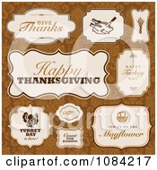 Poster, Art Print Of Thanksgiving Greeting Labels On Orange Damask