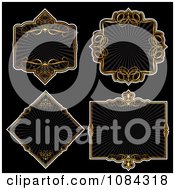 Clipart Gold And Black Swirl And Ray Frames Royalty Free Vector Illustration