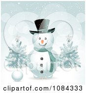 Poster, Art Print Of Snowman In The Snow With Christmas Trees