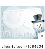 Poster, Art Print Of Snowman Presenting A Silver Christmas Label In The Snow