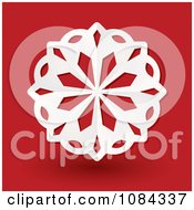 Clipart 3d White Paper Snowflake On Red Royalty Free Vector Illustration