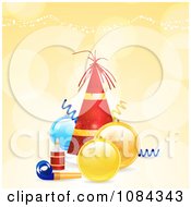 Poster, Art Print Of 3d Christmas Party Hat With Baubles And A Noise Maker On Orange