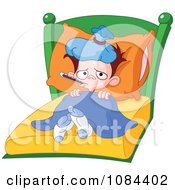 Poster, Art Print Of Sick Boy With A Fever Laying In Bed