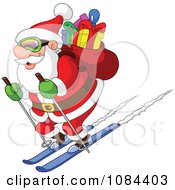 Poster, Art Print Of Santa Skiing Downhill With His Sack Of Gifts
