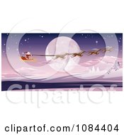 Clipart Santa With His Sleigh And Reindeer Passing In Front Of A Full Moon Royalty Free Vector Illustration