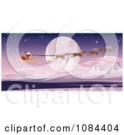 Poster, Art Print Of Santa With His Sleigh And Reindeer Passing In Front Of A Full Moon