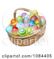 Poster, Art Print Of 3d Painted Easter Eggs And A Wicker Basket