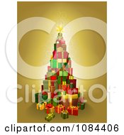 Poster, Art Print Of Christmas Tree Of 3d Gift Boxes On Gold