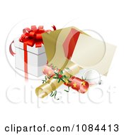 Poster, Art Print Of 3d Christmas Party Invitation With Crackers Baubles And A Gift