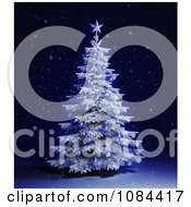 Poster, Art Print Of 3d Flocked Christmas Tree With Blue Ornaments