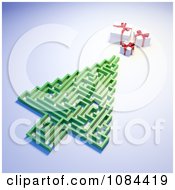 Poster, Art Print Of 3d Christmas Tree Maze And Presents On A Blue Background