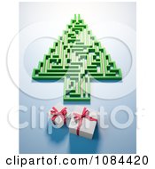 Poster, Art Print Of 3d Christmas Tree Maze And Gift Boxes On A Blue Background