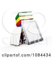 Poster, Art Print Of 3d Tablet With A Stack Of Books