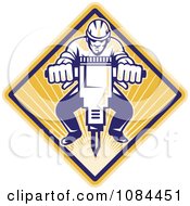 Clipart Retro Construction Worker Operating A Jackhammer Royalty Free Vector Illustration