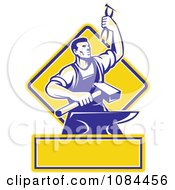Poster, Art Print Of Retro Blacksmith With Pliers And An Anvil With Copyspace