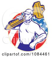 Poster, Art Print Of Retro Locksmith Carrying A Key Over An American Circle