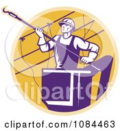 Poster, Art Print Of Retro Purple Lineman Working On Power Cables