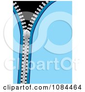 Clipart Silver Zipper In Blue Cloth Revealing Black Royalty Free Vector Illustration
