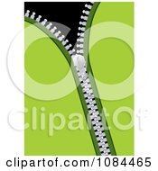 Clipart Silver Zipper In Green Cloth Revealing Black Royalty Free Vector Illustration