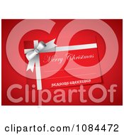 Clipart 3d Red And Silver Merry Christmas Seasons Greetings Gift Card On Red Royalty Free Vector Illustration