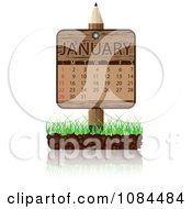 Poster, Art Print Of Wooden Pencil January Calendar Sign With Soil And Grass