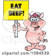 Poster, Art Print Of Pig Holding A Yellow Eat Beef Sign