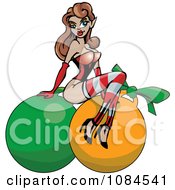 Clipart Christmas Pinup Woman Posing On Baubles Royalty Free Vector Illustration by Dennis Holmes Designs