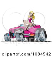 Clipart Blond Pinup Woman Posing On A Pink Hot Rod Royalty Free Vector Illustration