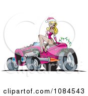 Clipart Christmas Pinup Woman Posing On A Pink Hot Rod Royalty Free Vector Illustration