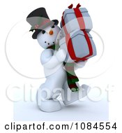 Poster, Art Print Of 3d Frosty The Snowman Carrying Christmas Gifts