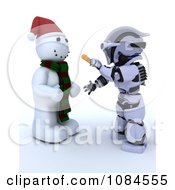 Poster, Art Print Of 3d Robot Putting A Carrot Nose On A Snowman