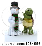 Poster, Art Print Of 3d Christmas Tortoise Finishing A Snowman