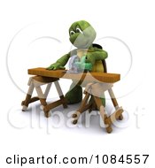 Clipart 3d Carpenter Tortoise Using A Saw Horse Royalty Free CGI Illustration