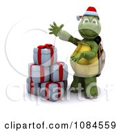 Poster, Art Print Of 3d Christmas Tortoise Presenting Gifts
