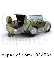 3d Tortoise Putting Christmas Presents In A Trunk