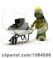 Poster, Art Print Of 3d Construction Tortoise Pushing Cinder Blocks In A Wheelbarrow
