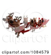 Poster, Art Print Of 3d Happy Reindeer Flying Santas Sleigh