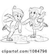 Poster, Art Print Of Outlined Boy And Girl Ice Skating