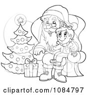 Poster, Art Print Of Outlined Christmas Girl Sitting On Santas Lap